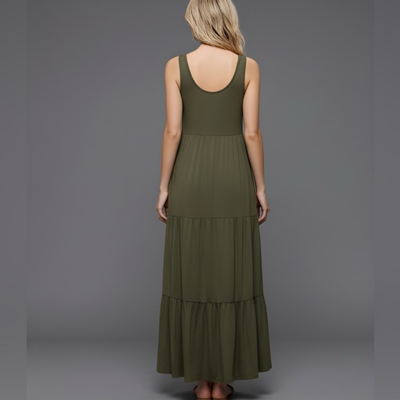 Ruffle Hem Smock Maxi Dress Army Green - Picture 4 of 9